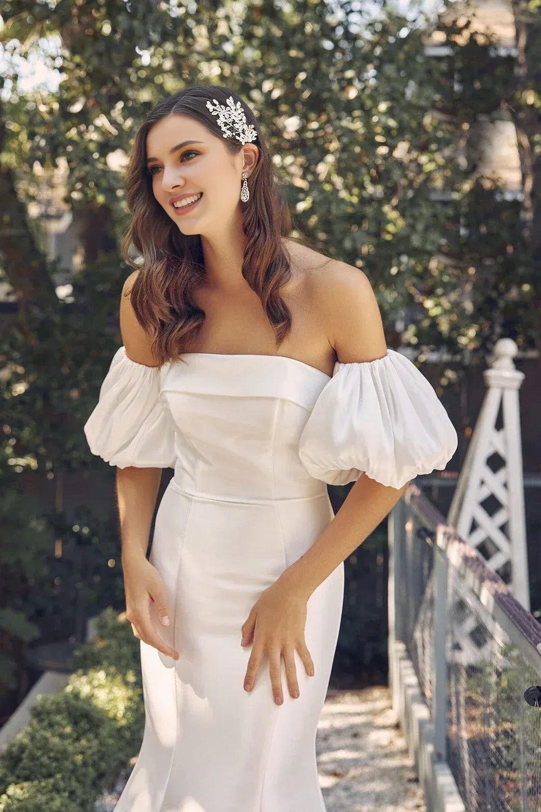 Opulent Mermaid Straight-Neck Off-the-Shoulder Floor-Length Wedding Dress