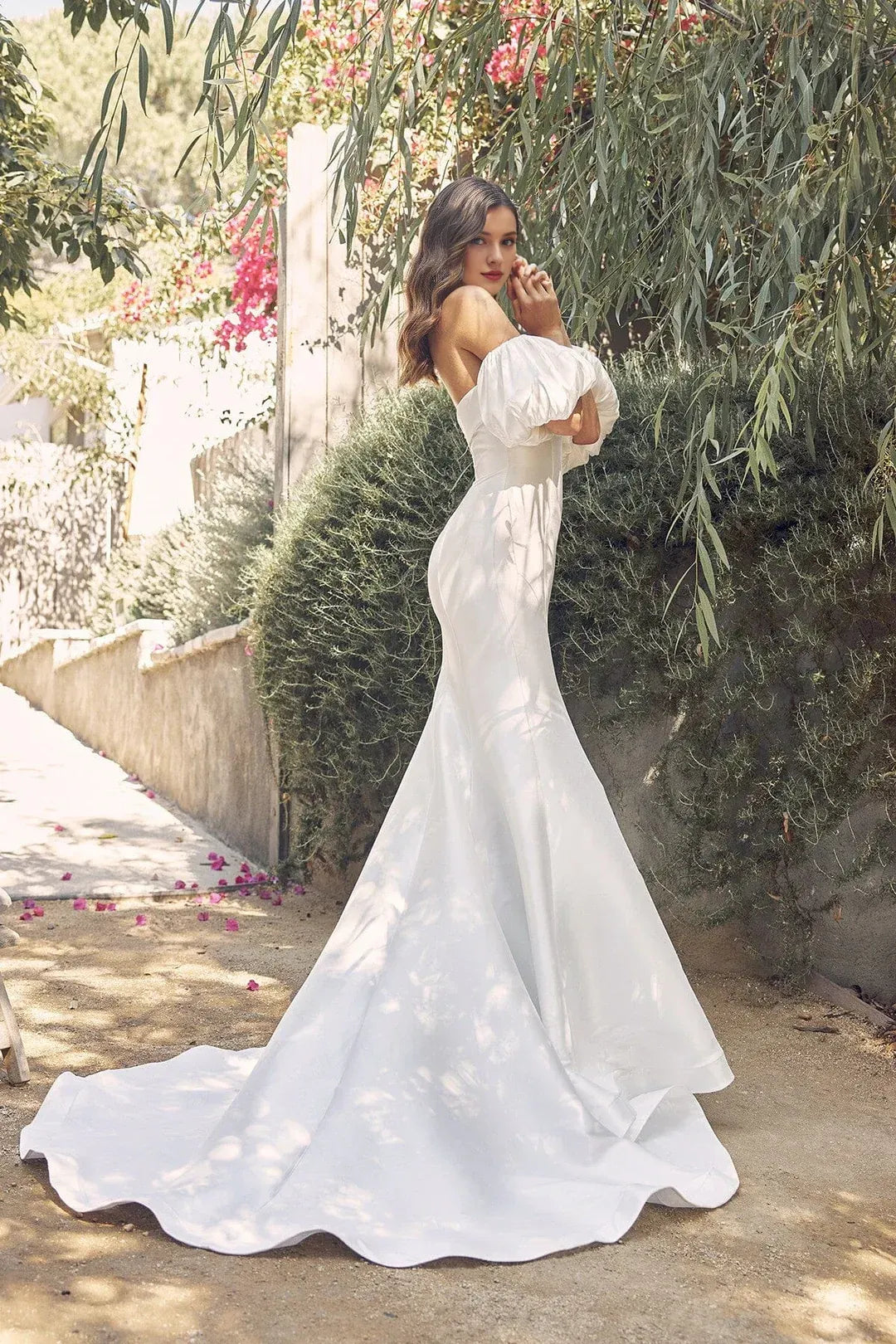 Opulent Mermaid Straight-Neck Off-the-Shoulder Floor-Length Wedding Dress