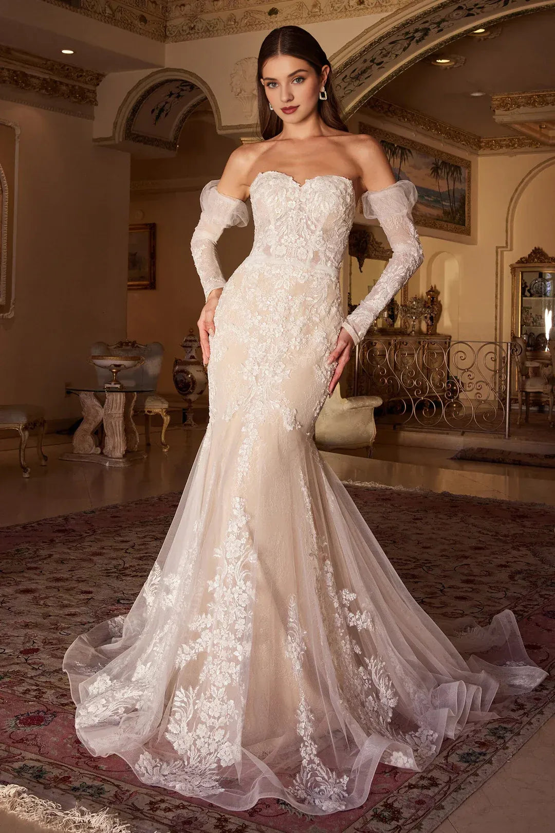 Opulent Mermaid Strapless Off-the-Shoulder Floor-Length Wedding Dress