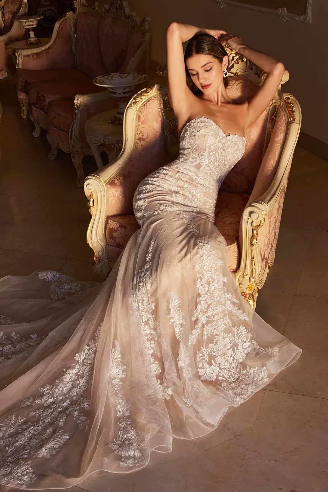 Opulent Mermaid Strapless Off-the-Shoulder Floor-Length Wedding Dress