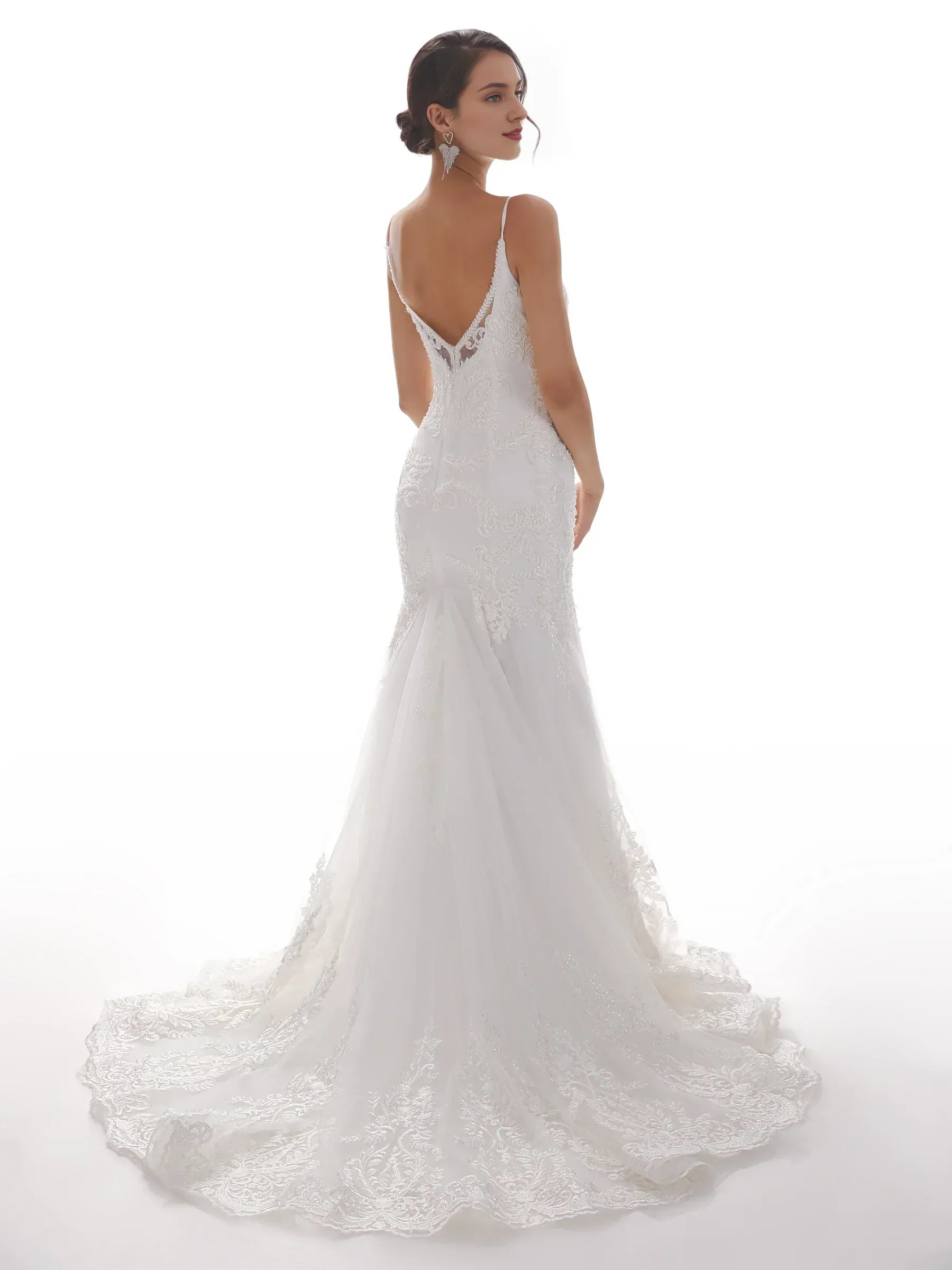 Opulent Mermaid V-Neck Spaghetti-Strap Floor-Length Wedding Dress