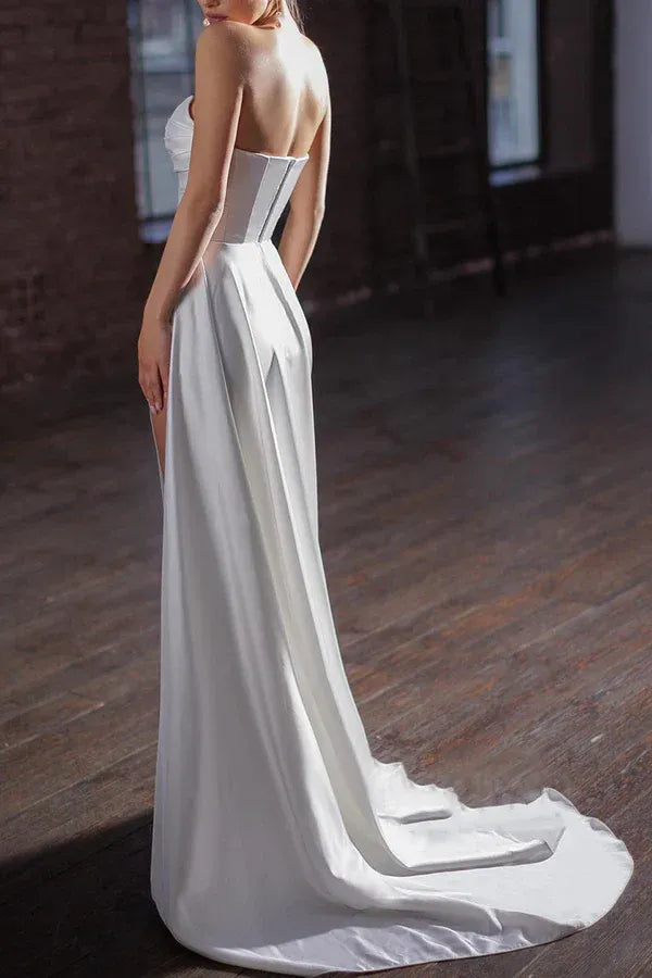 Opulent Strapless Draped High-Slit Mermaid Floor-Length Wedding Dress