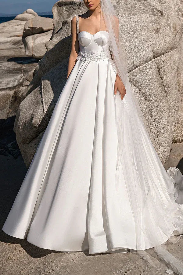 Opulent Sweetheart Spaghetti-Strap A-Line Floor-Length Wedding Dress