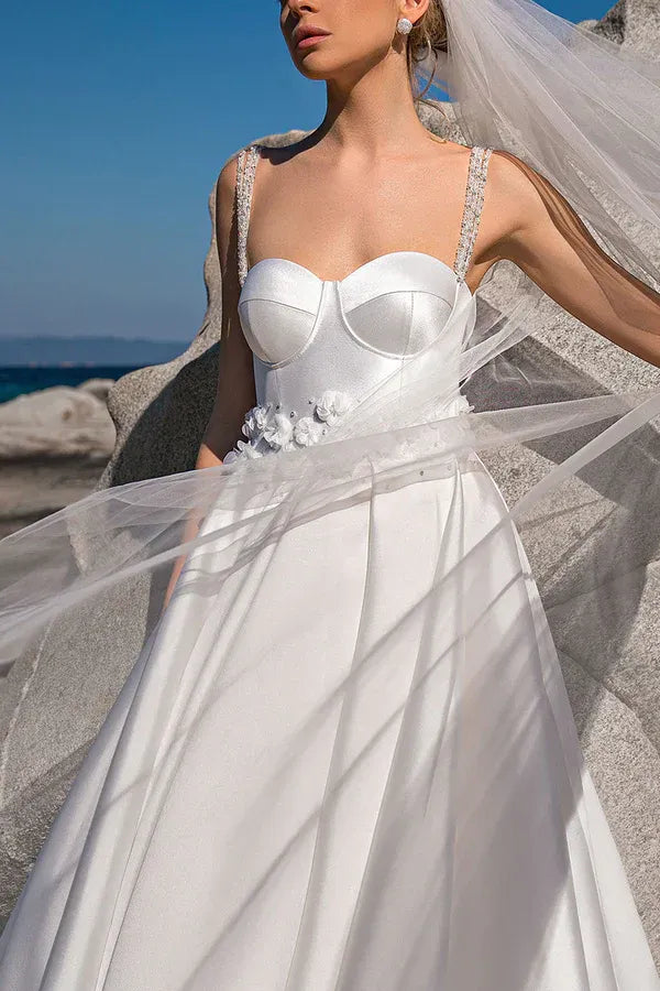 Opulent Sweetheart Spaghetti-Strap A-Line Floor-Length Wedding Dress