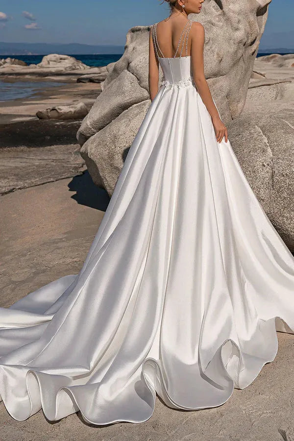 Opulent Sweetheart Spaghetti-Strap A-Line Floor-Length Wedding Dress