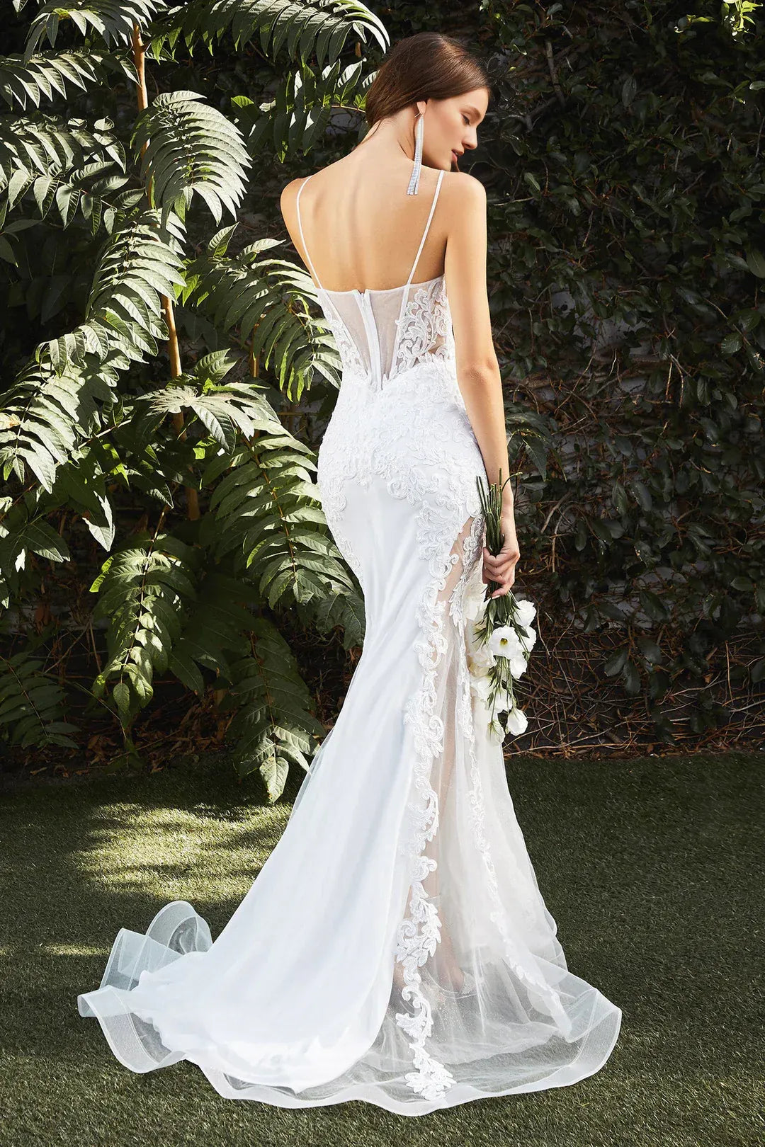 Ornate Mermaid Plunge-Neck Spaghetti-Strap Floor-Length Wedding Dress