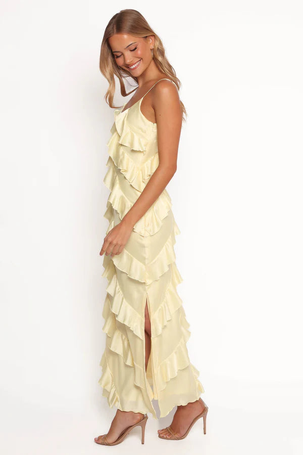 Lustrous Slip V-Neck Spaghetti Strap Low-Back Floor-Length Wedding Guest Dress