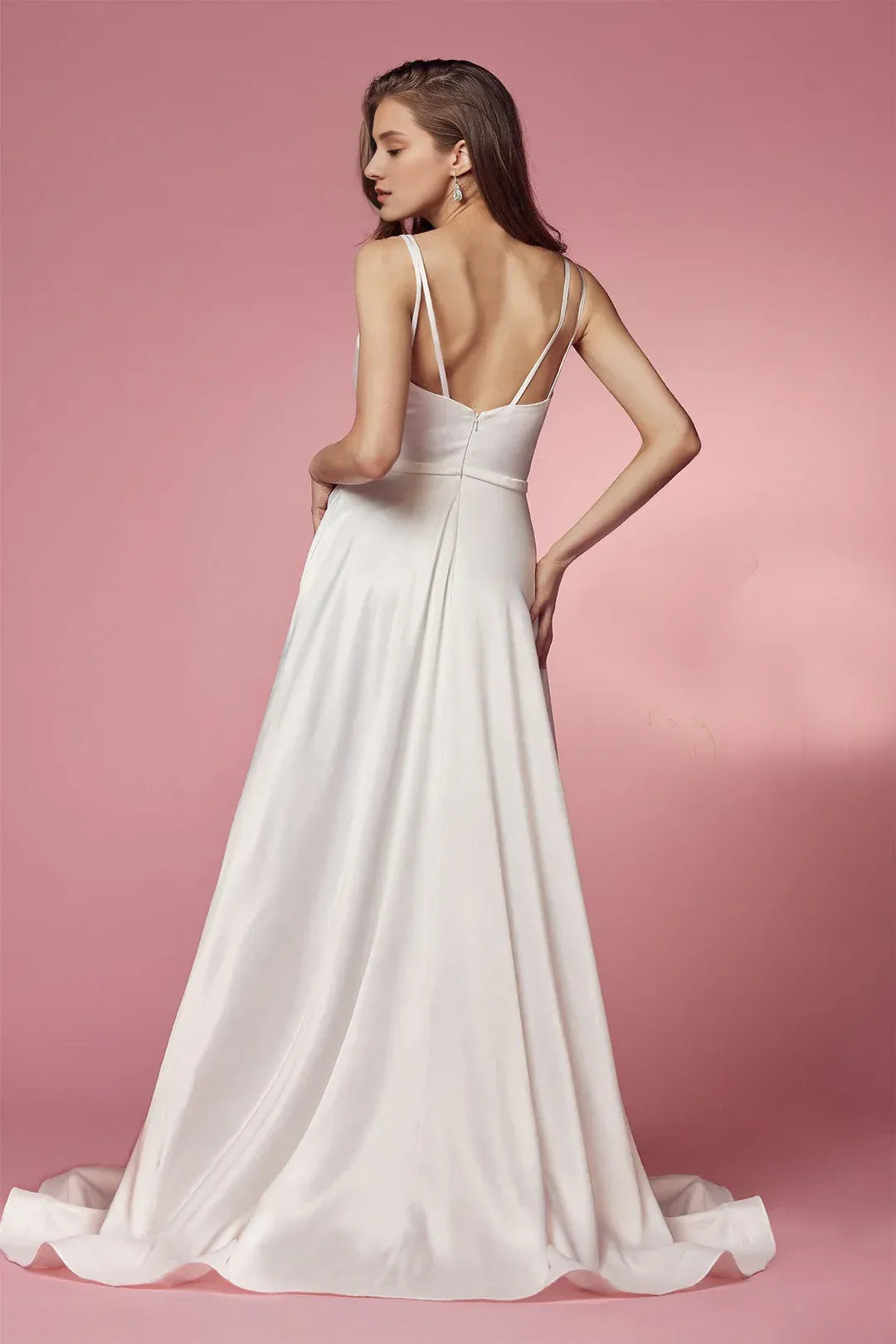 Poised A-Line Plunging-Neck Double-Strap Floor-Length Wedding Dress
