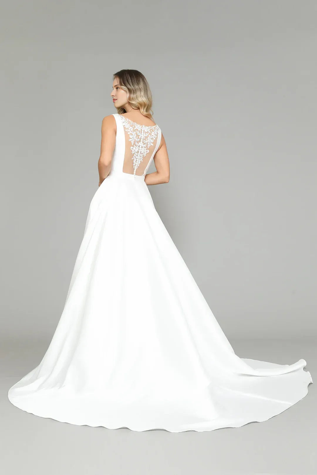 Polished A-Line V-Neck Sleeveless Floor-Length Wedding Dress