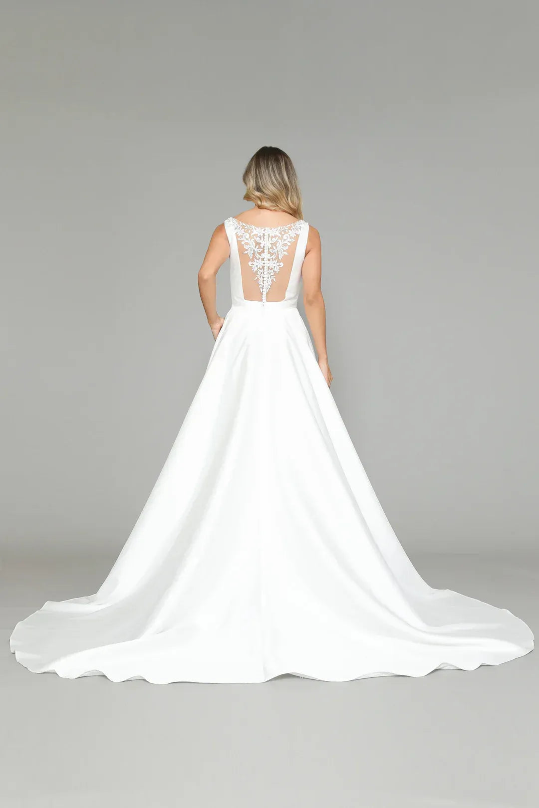 Polished A-Line V-Neck Sleeveless Floor-Length Wedding Dress