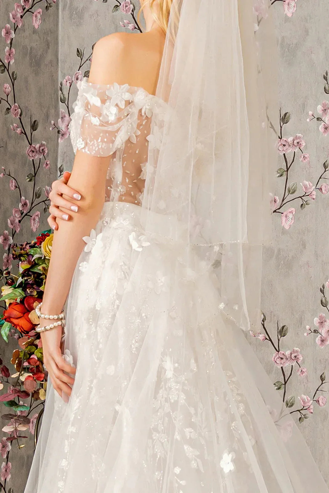 Radiant A-Line Sweetheart-Neck Off-the-Shoulder Floor-Length Wedding Dress