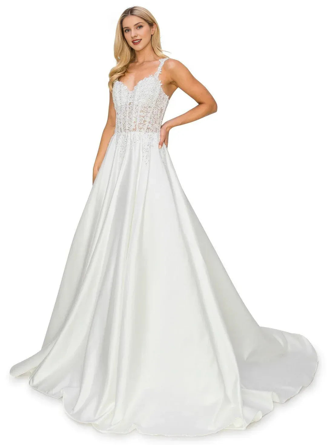 Radiant A-Line Sweetheart-Neck Spaghetti-Strap Floor-Length Wedding Dress