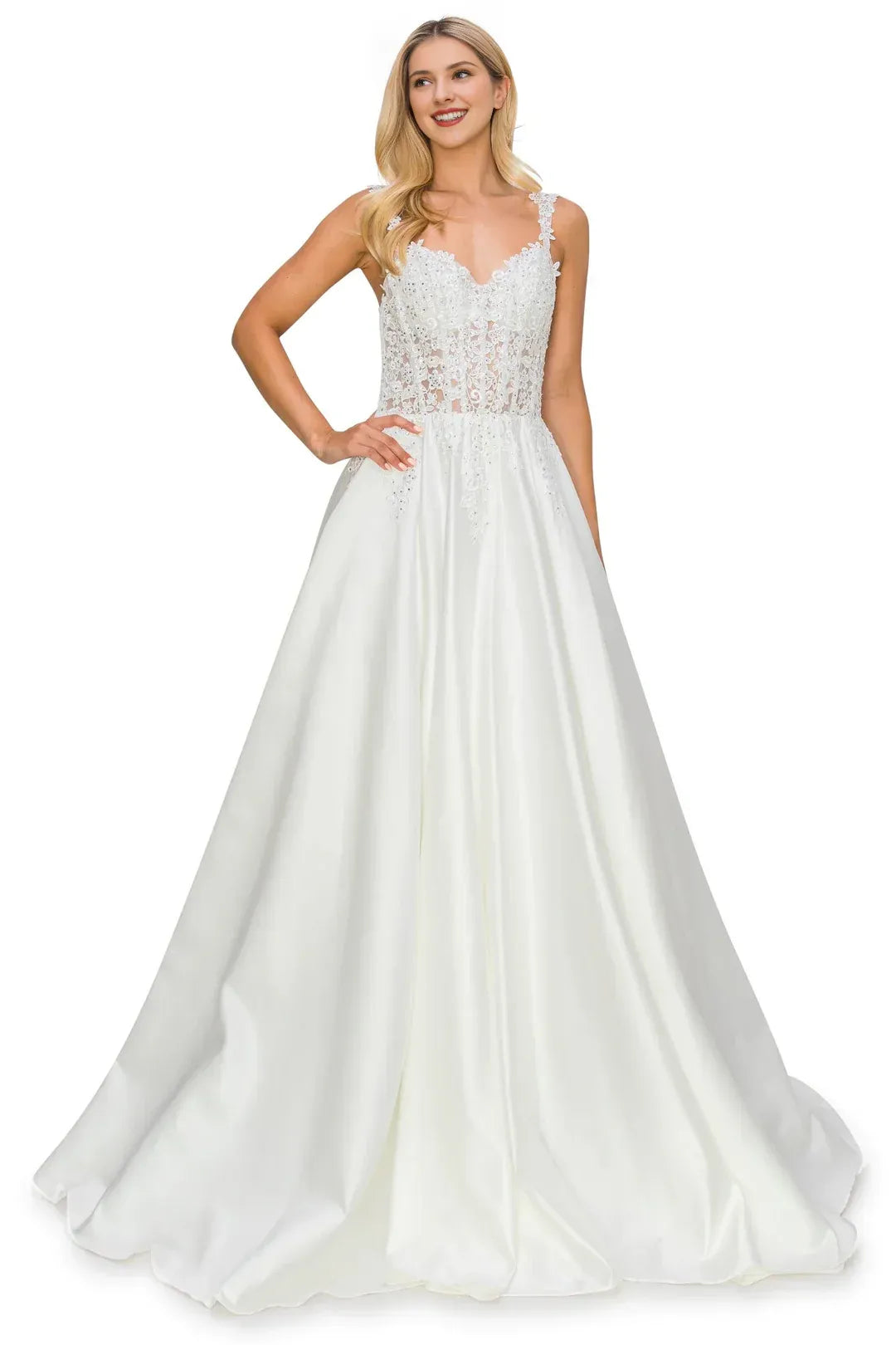 Radiant A-Line Sweetheart-Neck Spaghetti-Strap Floor-Length Wedding Dress