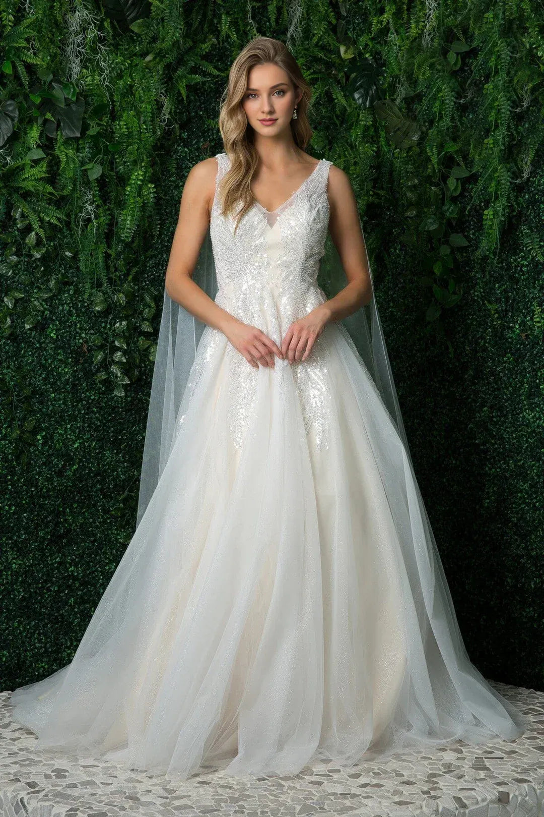 Radiant A-Line V-Neck Sleeveless Floor-Length Wedding Dress
