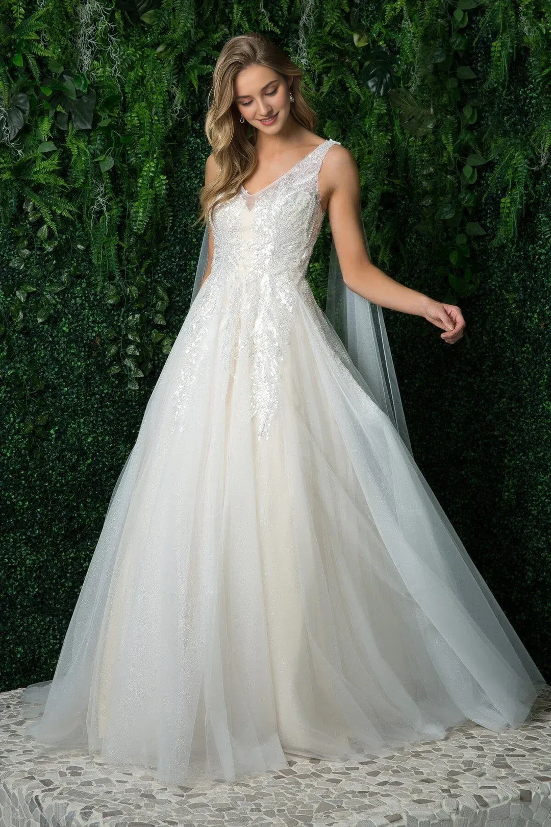 Radiant A-Line V-Neck Sleeveless Floor-Length Wedding Dress