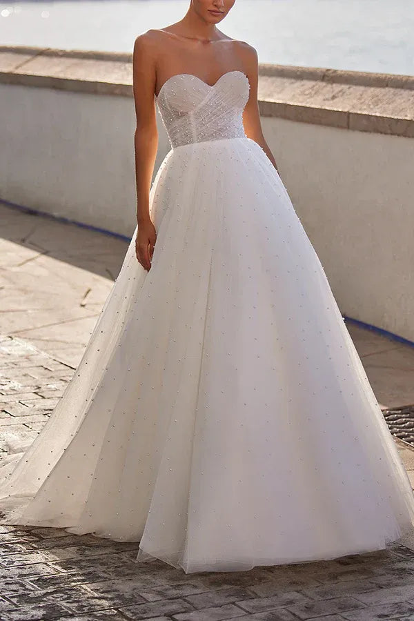 Radiant Off-the-Shoulder Short-Sleeve A-Line Floor-Length Wedding Dress