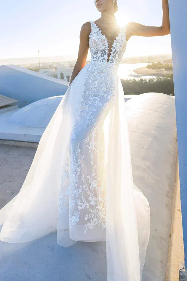 Radiant V-Neck Sleeveless Mermaid Floor-Length Wedding Dress