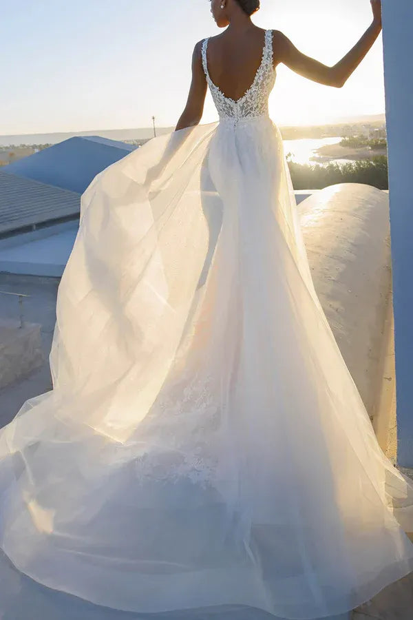 Radiant V-Neck Sleeveless Mermaid Floor-Length Wedding Dress