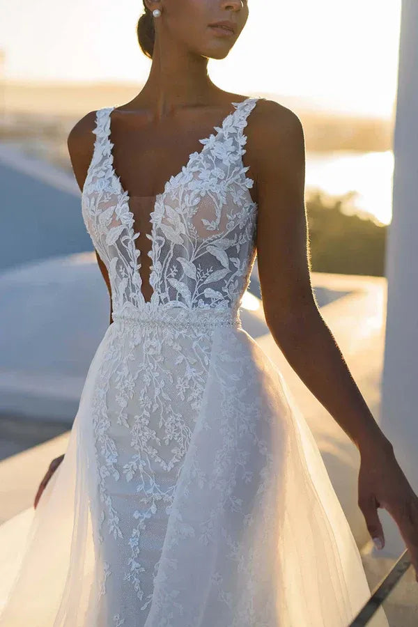 Radiant V-Neck Sleeveless Mermaid Floor-Length Wedding Dress