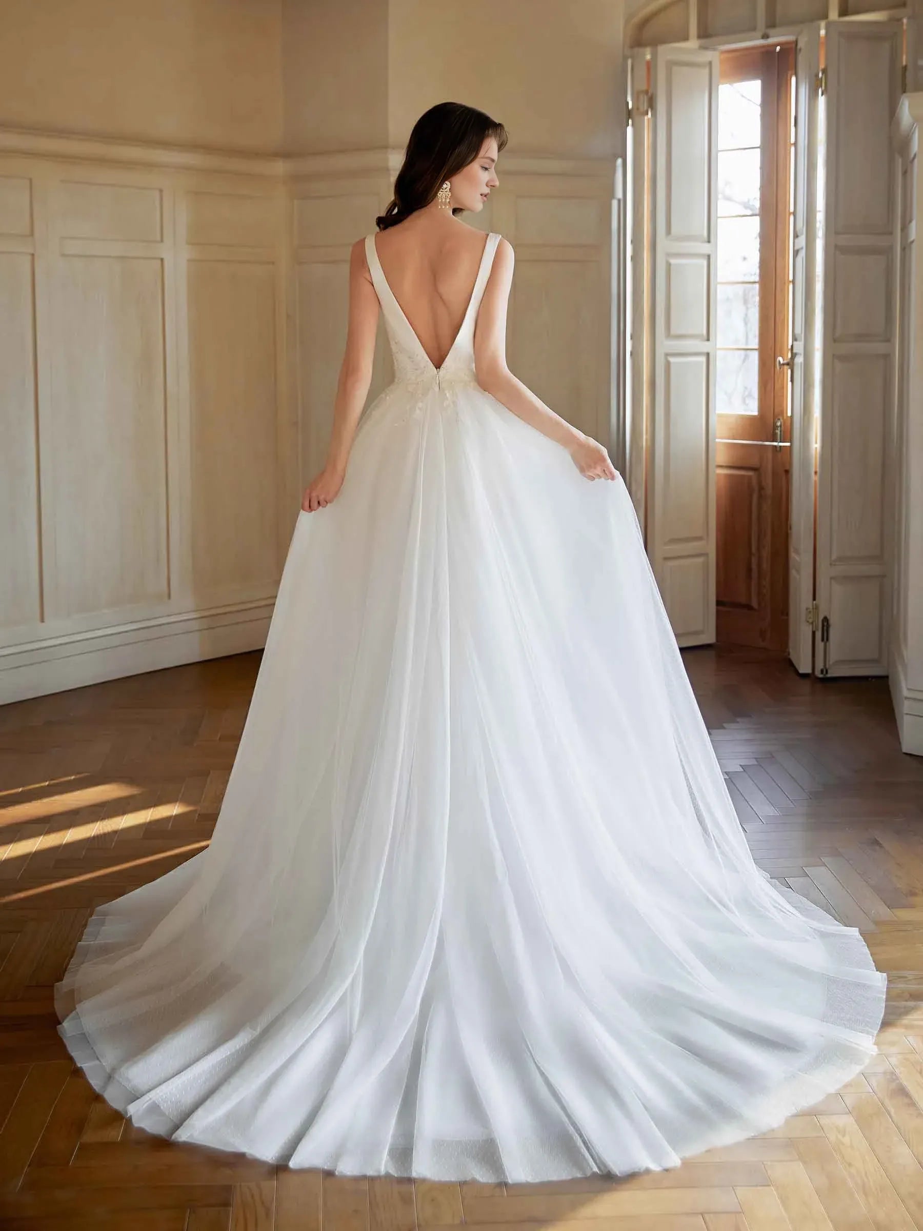Refined A-Line V-Neck Sleeveless Floor-Length Wedding Dress