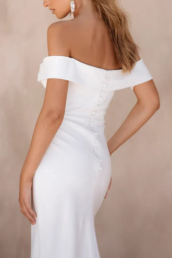 Refined Off-the-Shoulder Short-Sleeve Mermaid Floor-Length Wedding Dress