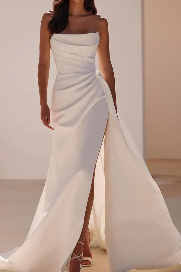 Refined Strapless High-Slit Convertible Floor-Length Wedding Dress