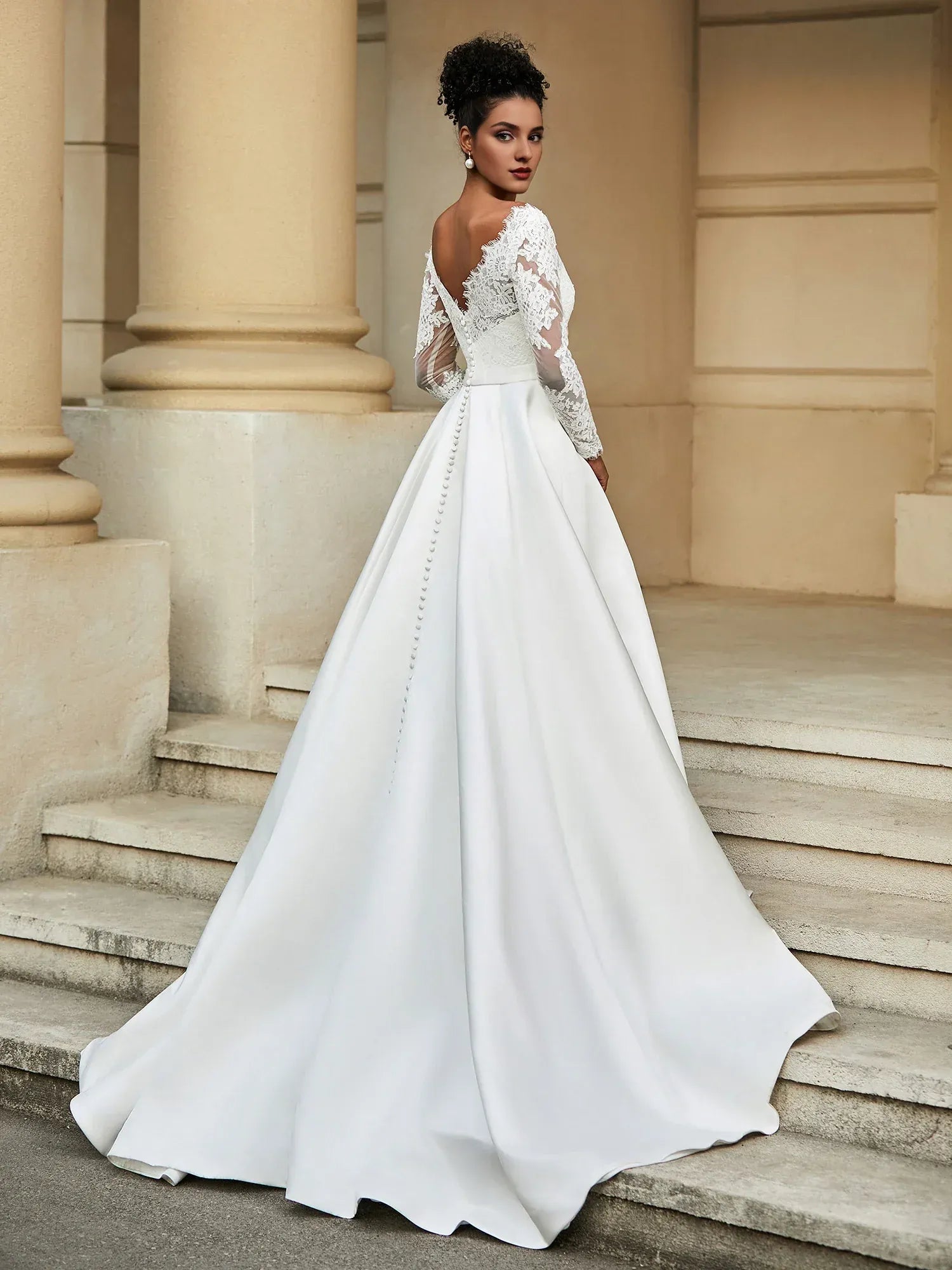 Regal A-Line Off-the-Shoulder Long-Sleeve Floor-Length Wedding Dress