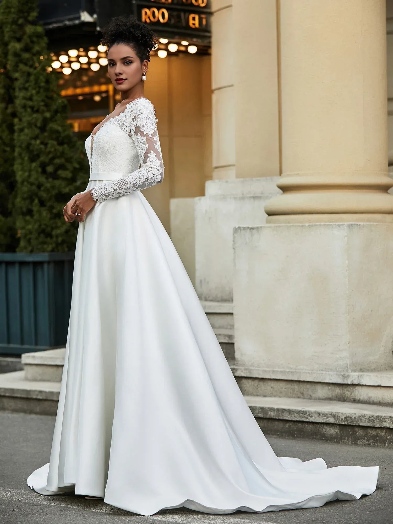 Regal A-Line Off-the-Shoulder Long-Sleeve Floor-Length Wedding Dress
