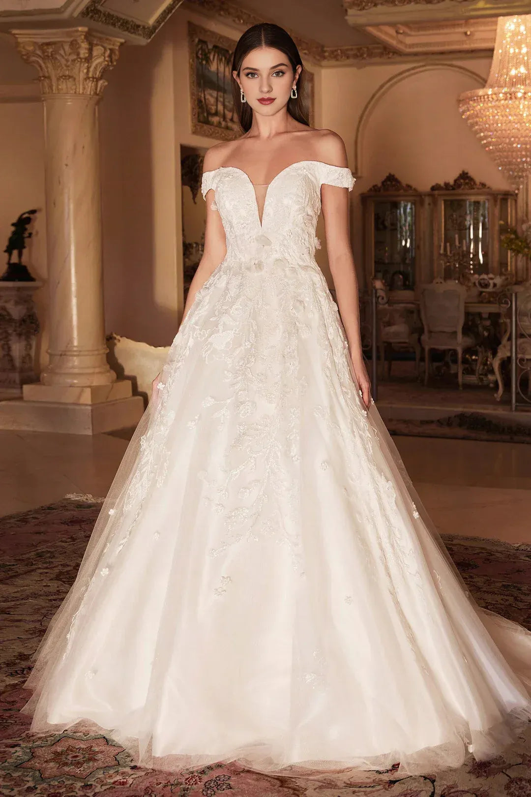 Regal A-Line Sweetheart-Neck Off-the-Shoulder Floor-Length Wedding Dress