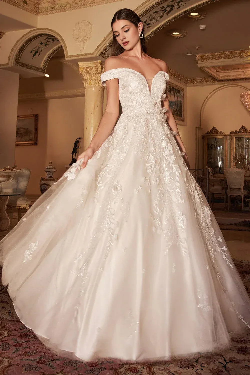 Regal A-Line Sweetheart-Neck Off-the-Shoulder Floor-Length Wedding Dress