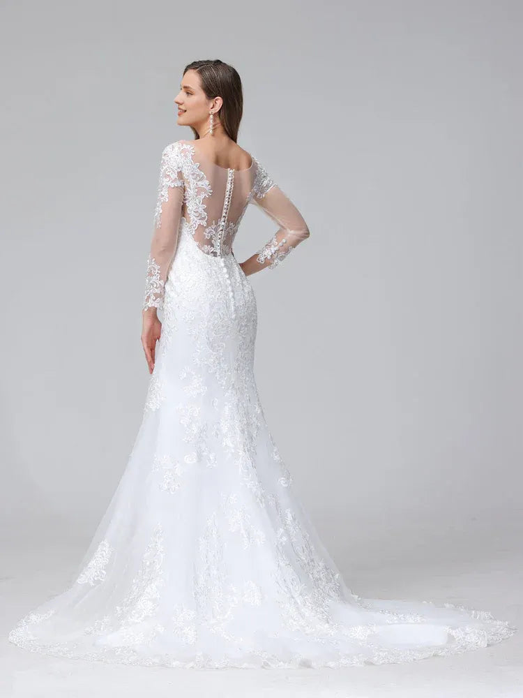 Regal Mermaid Sweetheart-Neck Long-Sleeve Floor-Length Wedding Dress