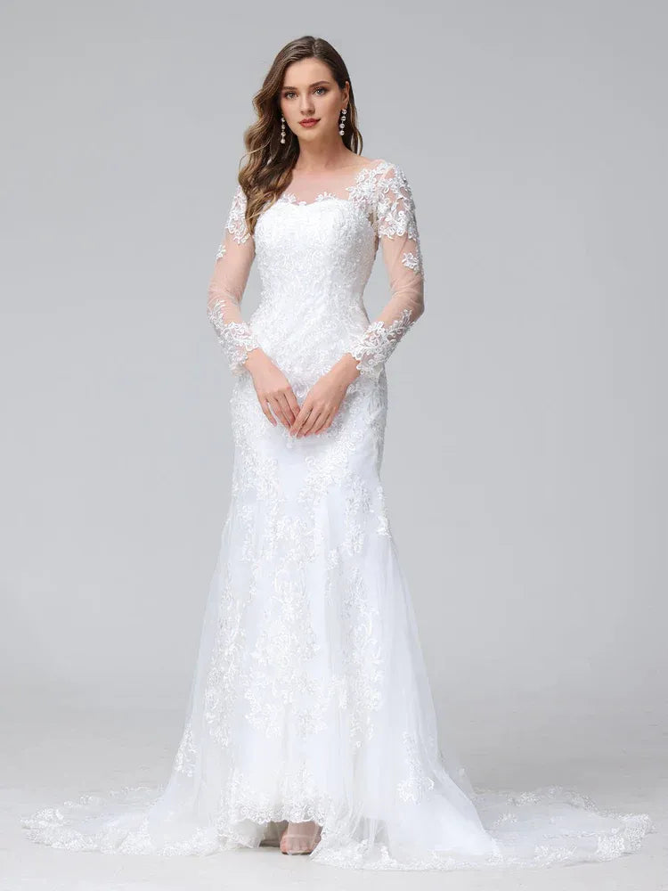 Regal Mermaid Sweetheart-Neck Long-Sleeve Floor-Length Wedding Dress
