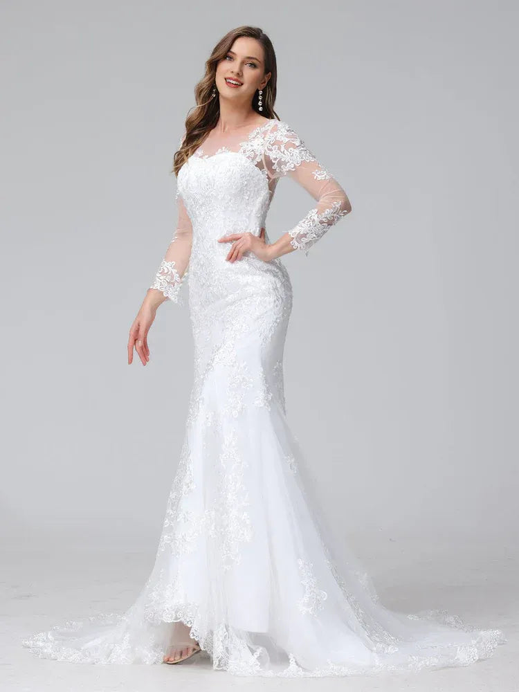 Regal Mermaid Sweetheart-Neck Long-Sleeve Floor-Length Wedding Dress