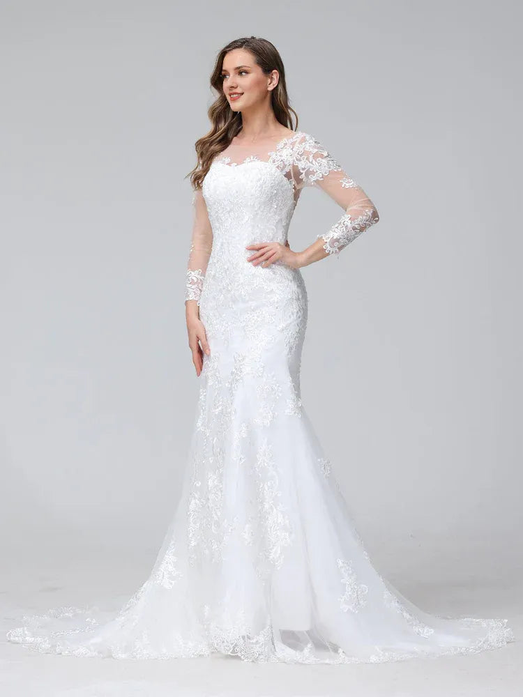 Regal Mermaid Sweetheart-Neck Long-Sleeve Floor-Length Wedding Dress