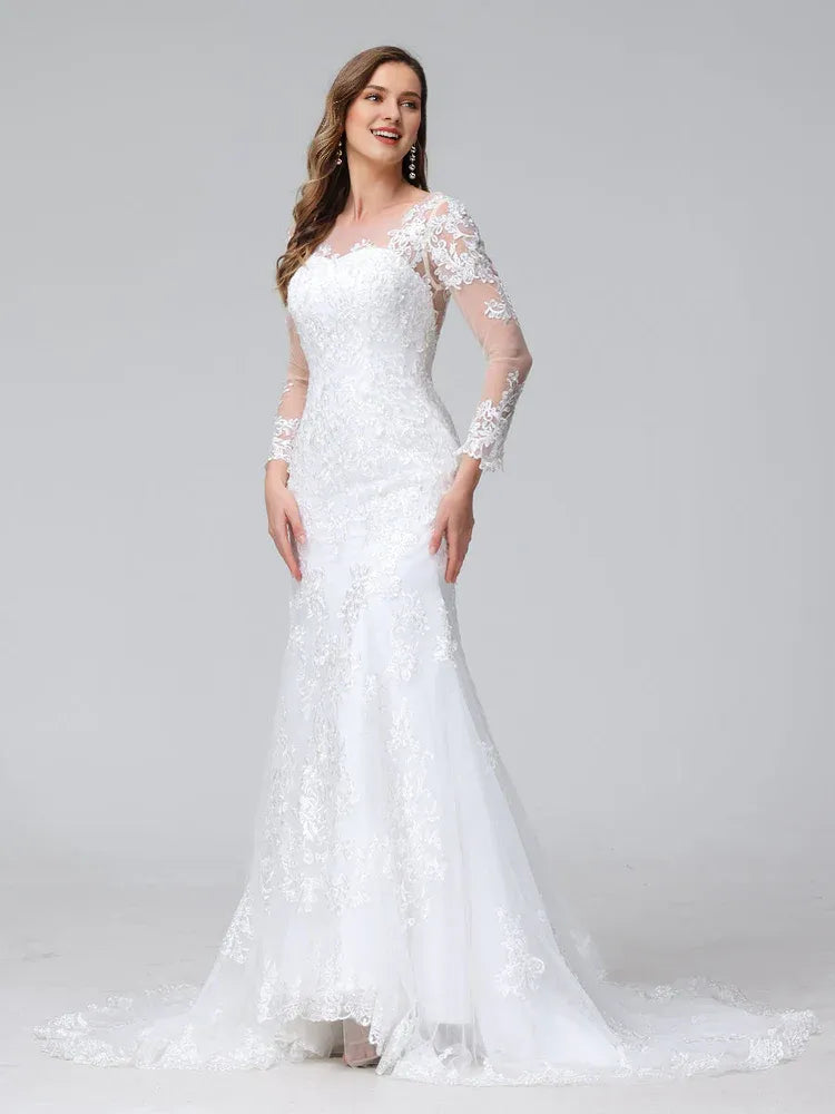 Regal Mermaid Sweetheart-Neck Long-Sleeve Floor-Length Wedding Dress