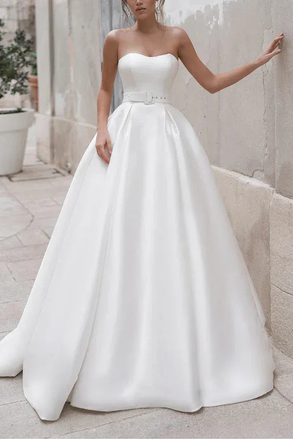 Regal Off-the-Shoulder Long-Sleeve A-Line Floor-Length Wedding Dress