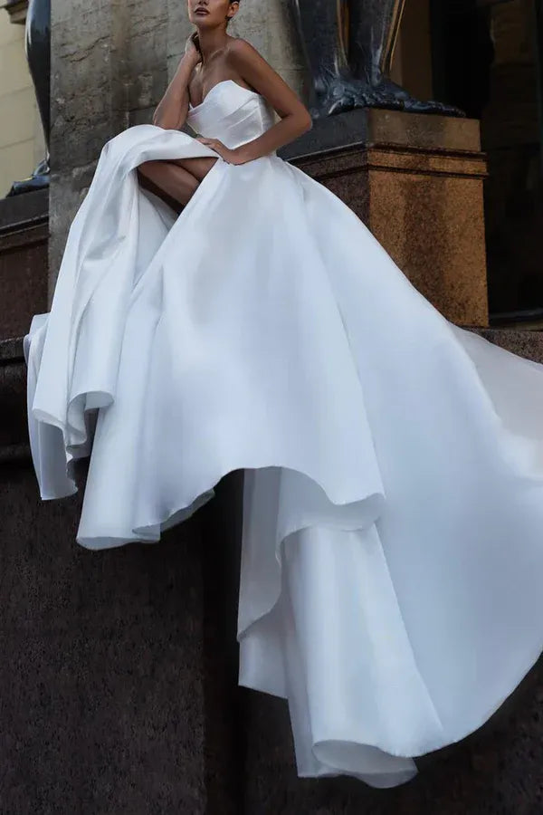 Regal Strapless High-Slit A-Line Floor-Length Wedding Dress