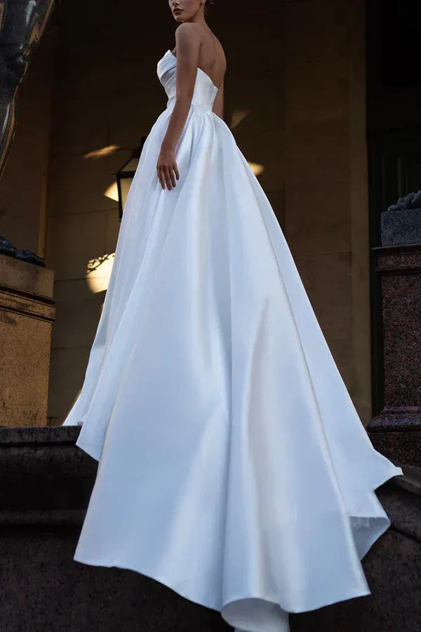 Regal Strapless High-Slit A-Line Floor-Length Wedding Dress
