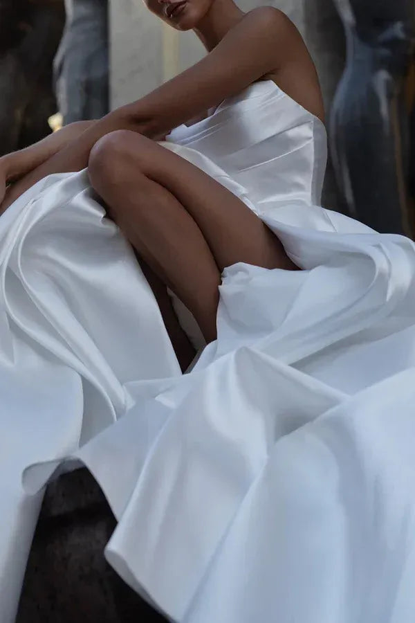 Regal Strapless High-Slit A-Line Floor-Length Wedding Dress