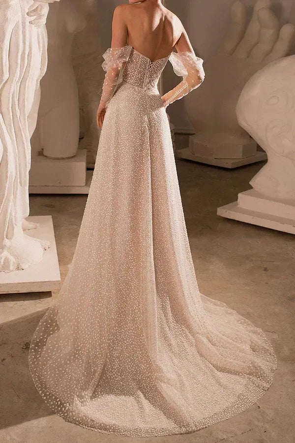 Regal Sweetheart Off-the-Shoulder A-Line Floor-Length Wedding Dress