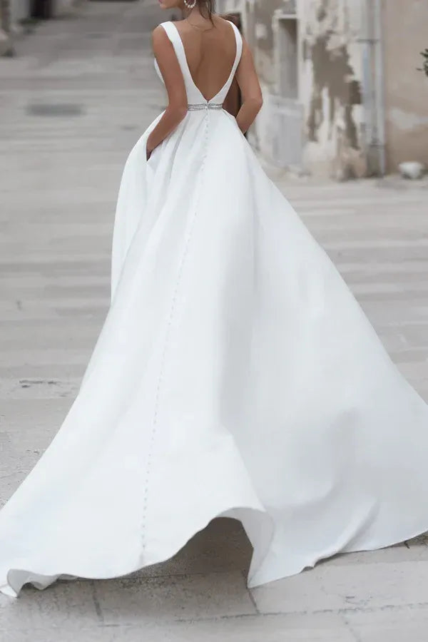Regal V-Neck Sleeveless A-Line Floor-Length Wedding Dress