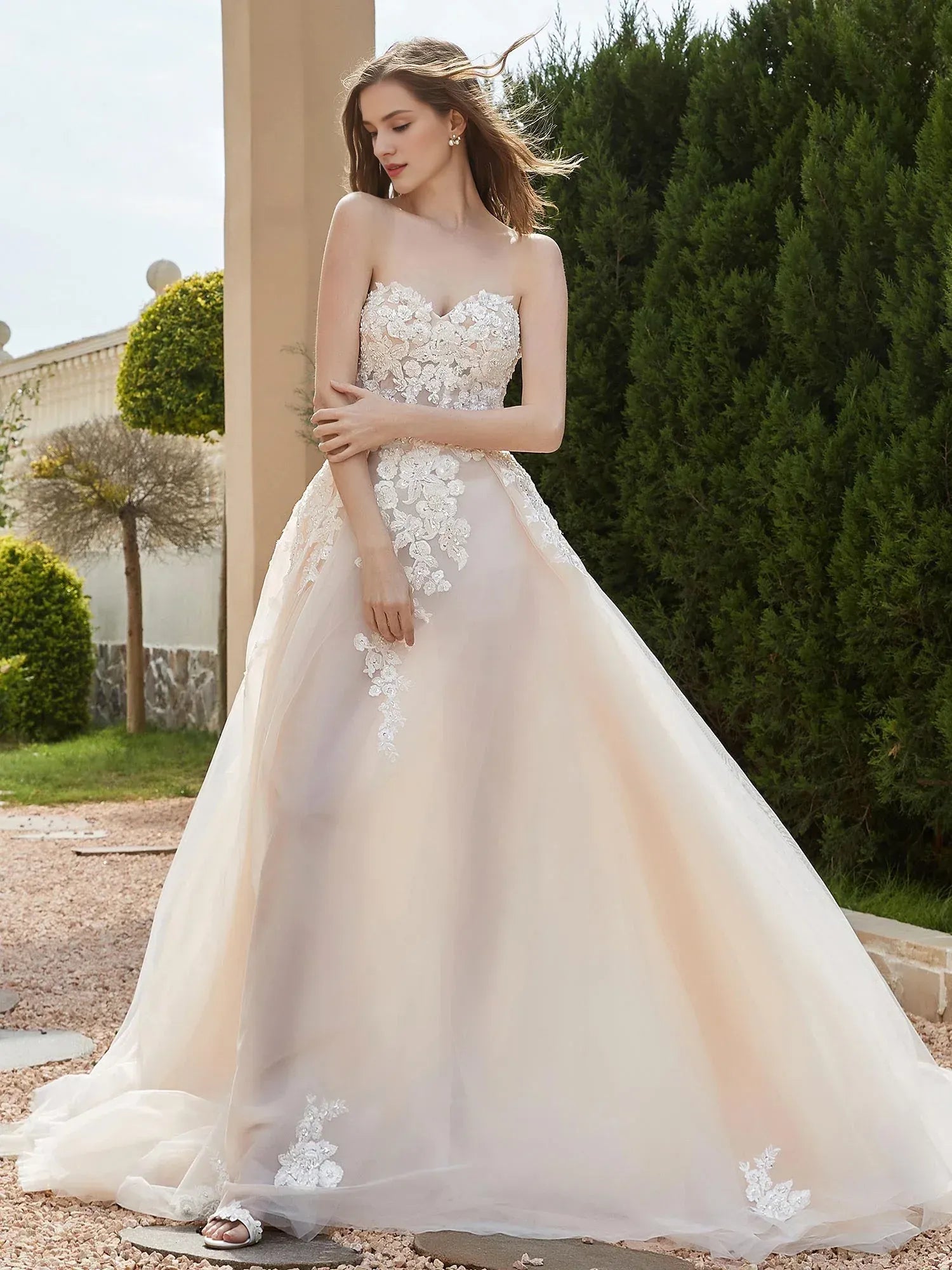 Romantic A-Line Sweetheart-Neck Strapless Floor-Length Wedding Dress