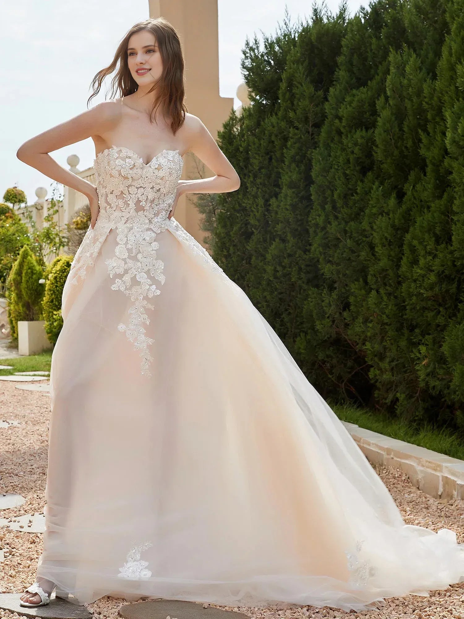 Romantic A-Line Sweetheart-Neck Strapless Floor-Length Wedding Dress