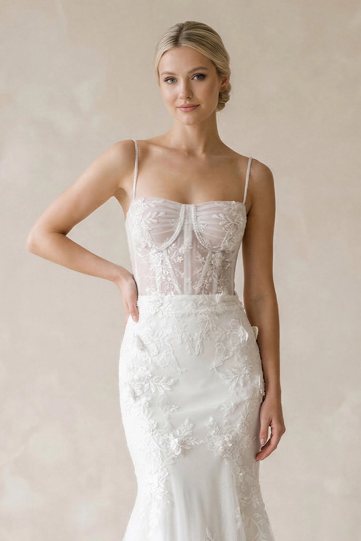 Romantic Mermaid Square Neck Sleeveless Lace-Up Back Chapel Train Wedding Dress