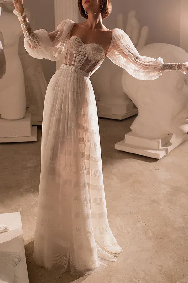 Romantic Sweetheart Off-the-Shoulder A-Line Floor-Length Wedding Dress