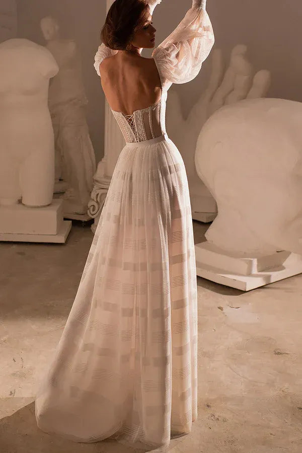 Romantic Sweetheart Off-the-Shoulder A-Line Floor-Length Wedding Dress