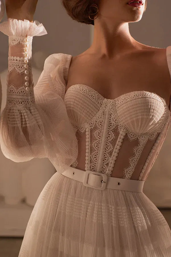 Romantic Sweetheart Off-the-Shoulder A-Line Floor-Length Wedding Dress