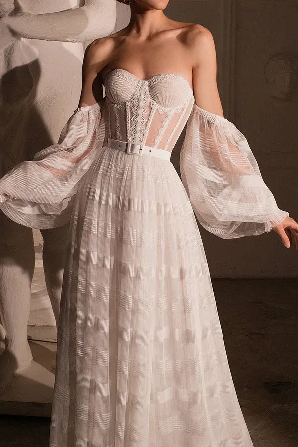 Romantic Sweetheart Off-the-Shoulder A-Line Floor-Length Wedding Dress