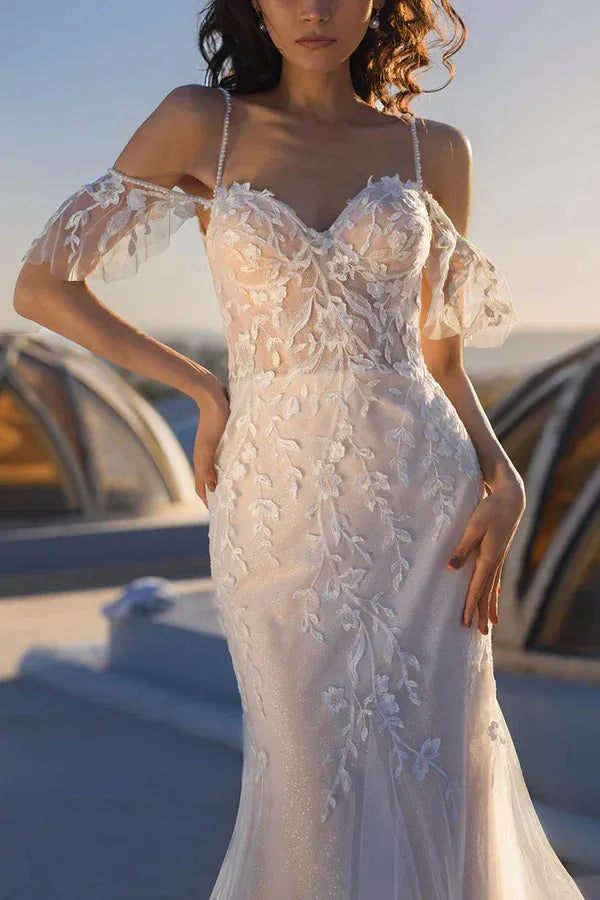 Romantic Sweetheart Off-the-Shoulder Mermaid Floor-Length Wedding Dress