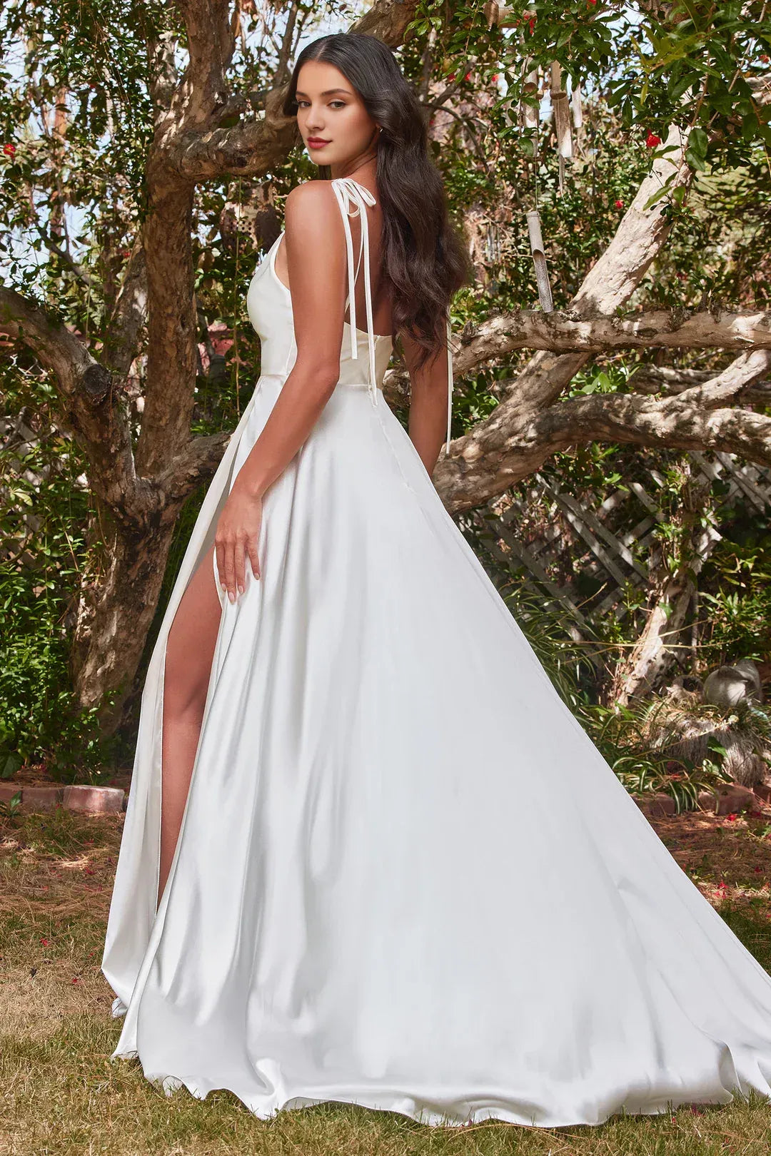 Sleek A-Line Cowl-Neck Spaghetti-Strap Floor-Length Wedding Dress